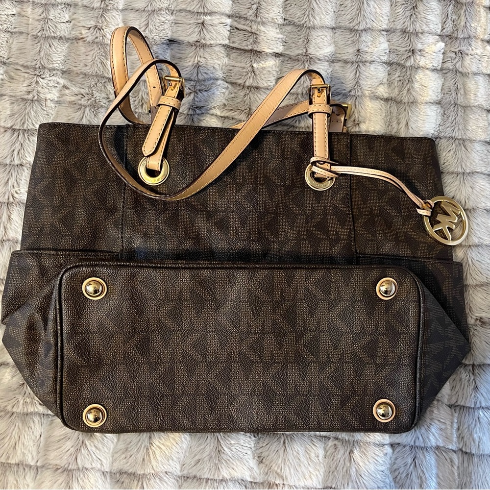 Michael Kors Brown and Tan Tote Bag with Gold Accents